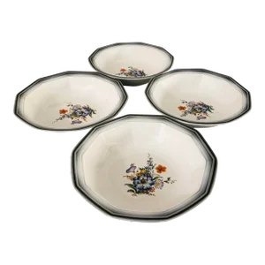 80's Mikasa a La Carte "Kensington Garden" Pattern Soup Bowls S/4