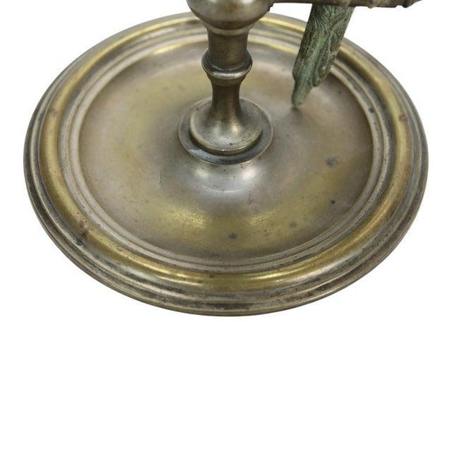1920s Pair Antique Brass Candlesticks & Cold Painted Bergman Bronze Parrots C1920 For Sale - Image 5 of 11