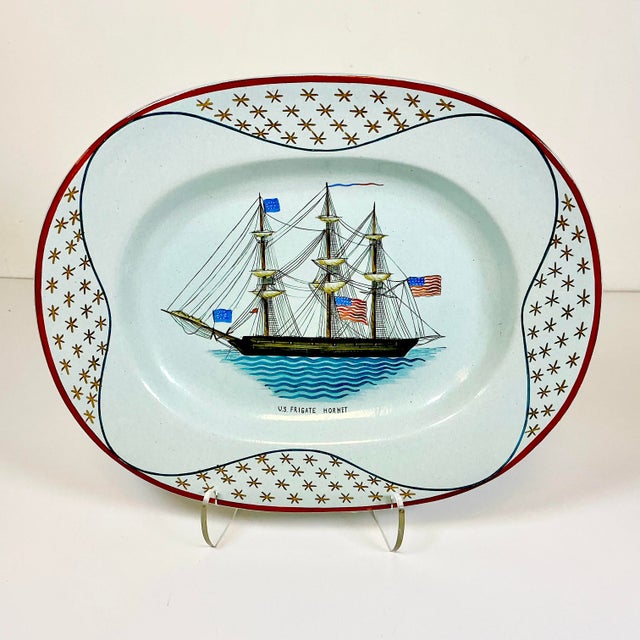 Mottahedeh 1976 Vintage Americana Nautical Coastal Mottahedeh Limited Edition Platter, U S Frigate Hornet Mast Ship For Sale - Image 4 of 17