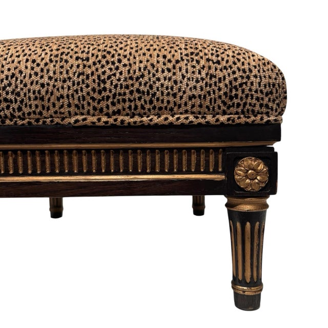 Interior Crafts Late 20th Century Interior Crafts French Ebony Gold Gilded Leopard Chenille Footstool For Sale - Image 4 of 11