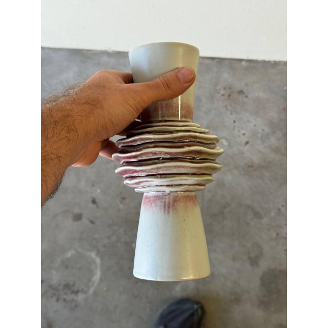 Mid-Century Modern Sculptural Ceramic Vase With Layered Ring Form For Sale - Image 4 of 7