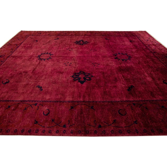 2010s 2010s Handmade Transitional Wool Rug With Floral Motif in Red For Sale - Image 5 of 7