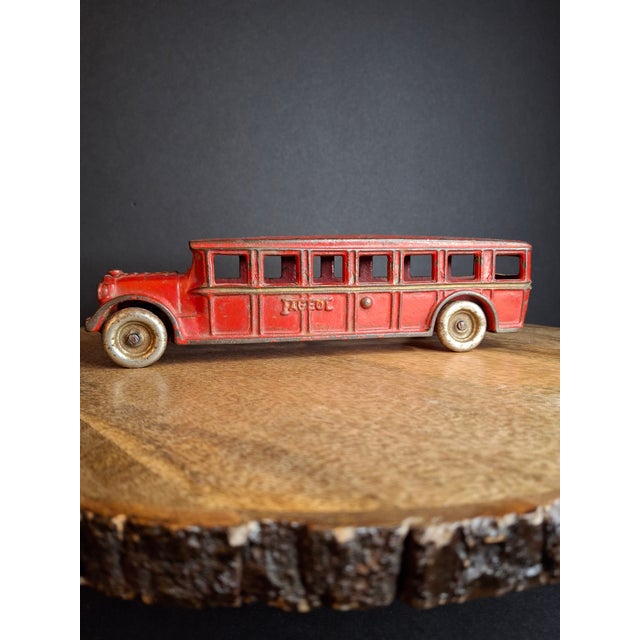 1920s Antique Arcade Cast Iron Fageol Safety Bus 8" Red Vintage Toy Car Vehicle 1920s For Sale - Image 5 of 18