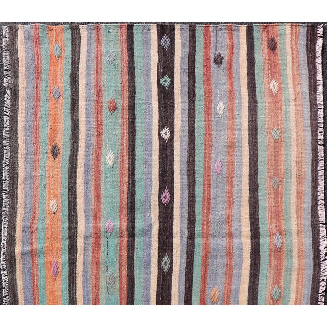 Measures: 3'7 x 5'7 Vintage Turkish Kilim in Multi Colors and Geometric Tribal Motifs. Keivan Woven Arts/ rug/ TU-...