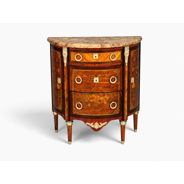 Louis Xvi, Diminutive Demilune Commodes, Inlaid Wood, Bronze, France, 19th C. For Sale In New York - Image 6 of 18