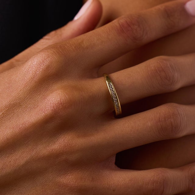 1980s Vintage Diamond 14k Yellow Gold Half Eternity Band, Size 8.25 For Sale - Image 5 of 6