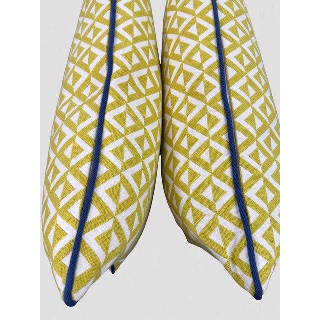 Yellow Yellow Geometric Blue Cord Lumbar Pillow Pair For Sale - Image 8 of 8