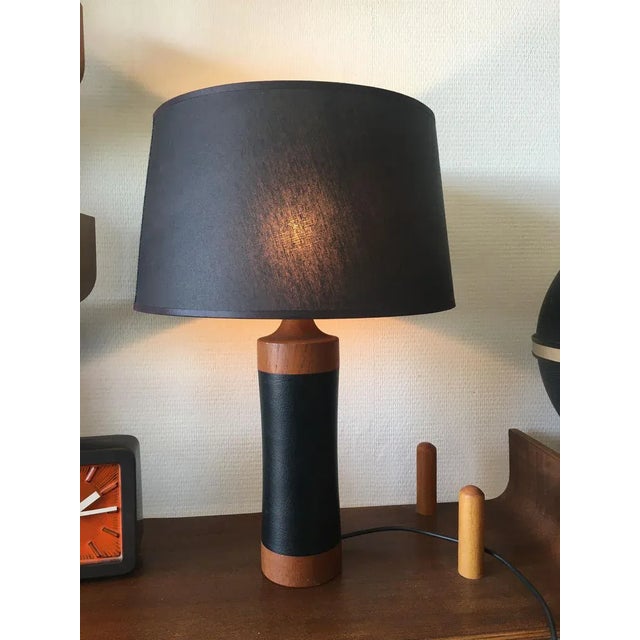 Mid-Century Scandinavian Teak and Leather Table Lamp, 1950s For Sale - Image 4 of 7