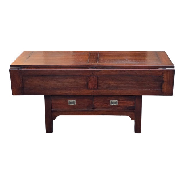 American Craftsman Style Rustic Oak Drop-Leaf Console/Dining Table, Imported From Bulgaria by Crate & Barrel Co., 2005 [Unsigned] For Sale