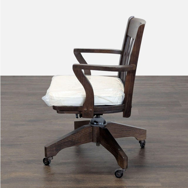 American Pottery Barn Americana Series Wooden Office Chair With Cushion and Wheels For Sale - Image 3 of 9