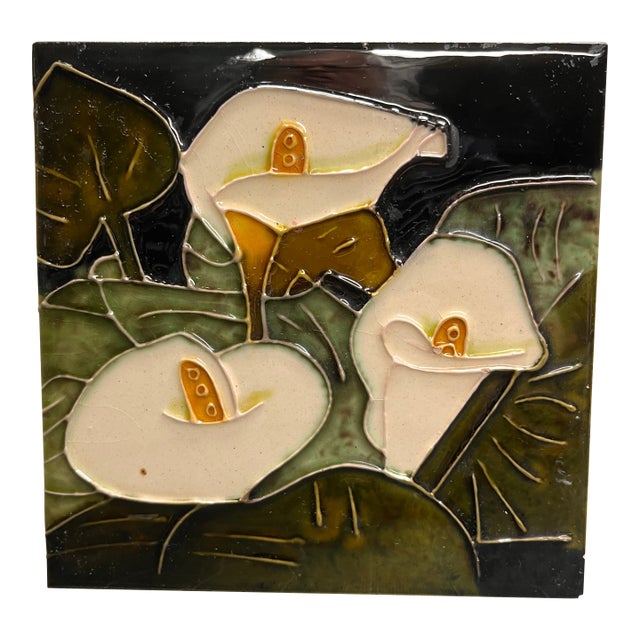 Vintage Calla Lily Ceramic Trivet For Sale