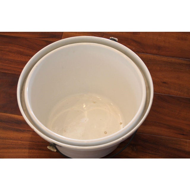 Rare Antique Gebruder Baumann Enameled Steel Slop Bucket W/ Recessed Lid For Sale - Image 4 of 7