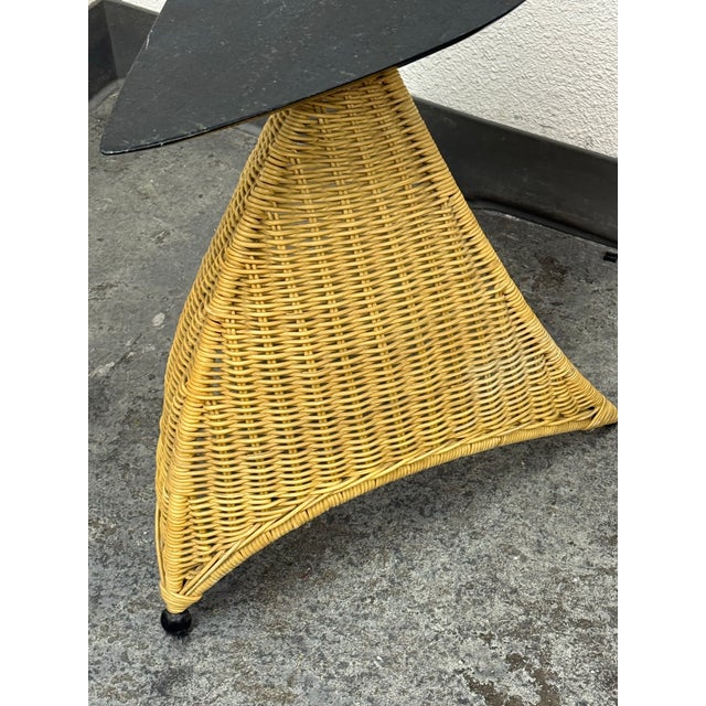 Modern Post Modern Marble + Wicker Side Table For Sale - Image 3 of 12