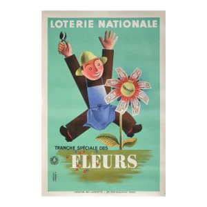 1939 French Art Deco Poster - Loterie Nationale Advertisement - Tranche Speciale - Fleurs