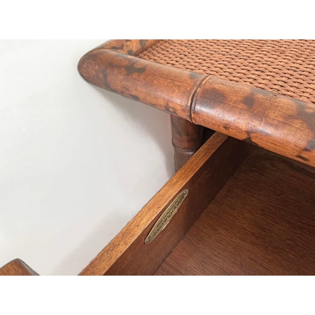 Late 20th Century British Colonial Style Faux Tortoise Bamboo Rattan Display Cabinet Shelving Drawers Glazed Doors Vitrine For Sale In Philadelphia - Image 6 of 8