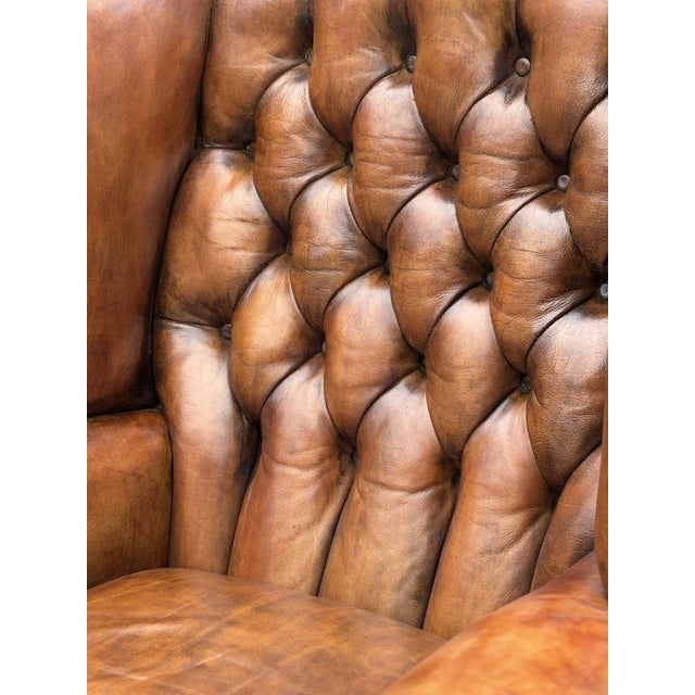 Animal Skin Brown Leather Button Wing Armchair, 1860s For Sale - Image 7 of 11