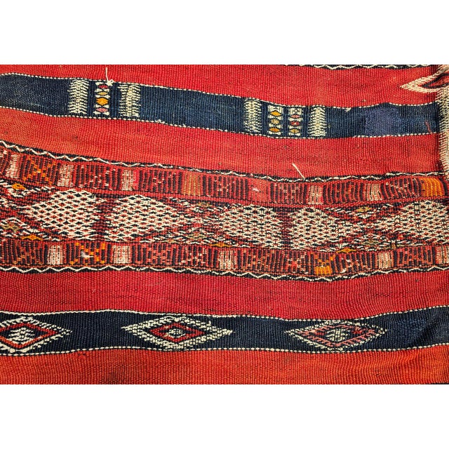 Vintage Moroccan Tribal Kilim Rug, Handwoven Wool, Stripe Pattern, Red & Blue, 5x8 For Sale - Image 14 of 18