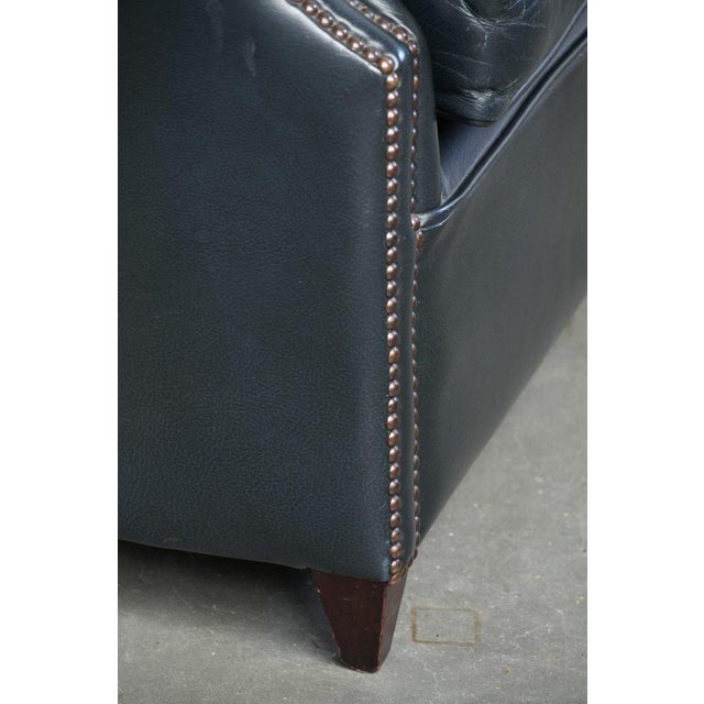 Dark Blue Cowhide Leather Club Chairs, Set of 2 For Sale - Image 12 of 16