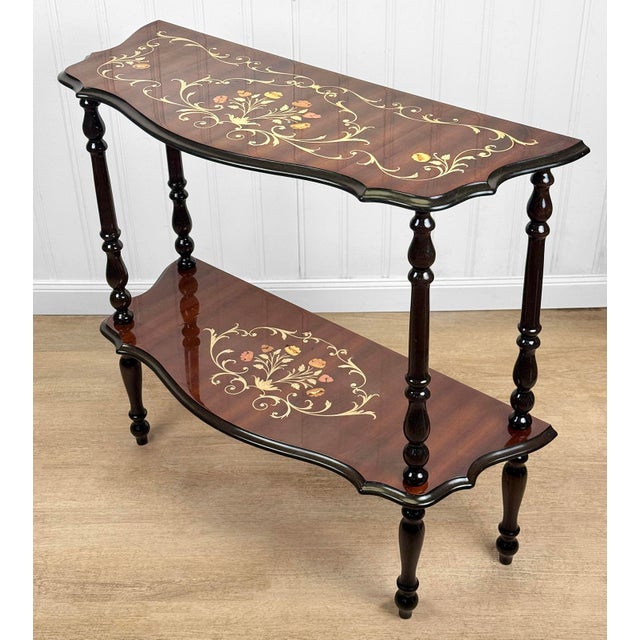 Rococo Vintage Italian Rococo Marquetry Fruitwood Console Hall Table For Sale - Image 3 of 12