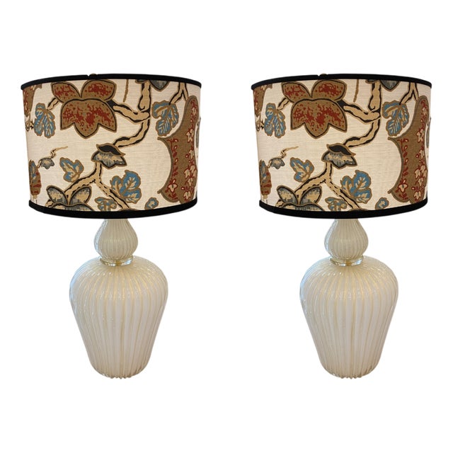 Fluted Murano Glass Lamps with Gold Dust, 1950s, Set of 2 For Sale