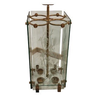 Umbrella Stand in Brass and Engraved Glass from Fontana Arte, 1950s For Sale