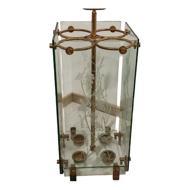 Umbrella Stand in Brass and Engraved Glass from Fontana Arte, 1950s For Sale