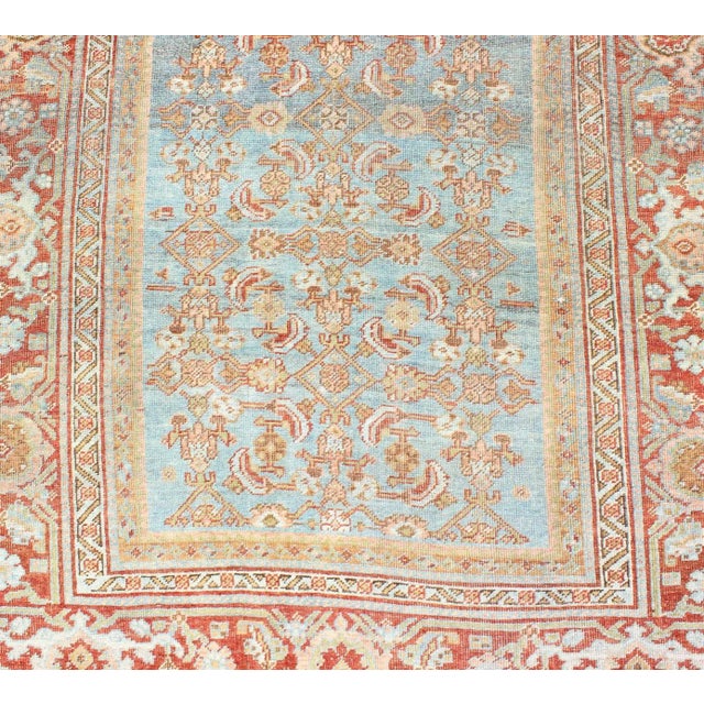 Textile Antique Persian Bidjar Rug With Blossoming Floral Design in Light Blue and Red For Sale - Image 7 of 11