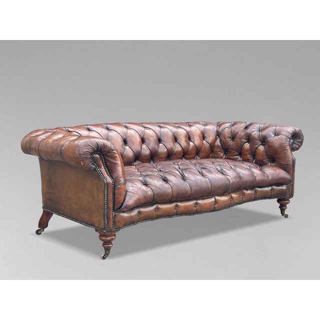 Antique Victorian Chesterfield Sofa in Brown Leather, 1880 For Sale - Image 12 of 14