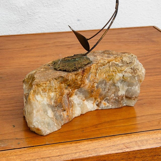 1960s Mid Century Modern Brass Metal Humming Bird and Flower Statue by Unknown Artist For Sale - Image 12 of 12