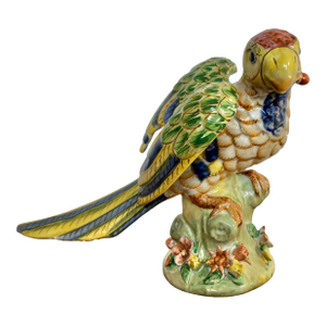 Vintage Large Majolica Porcelain Parrot Figurine