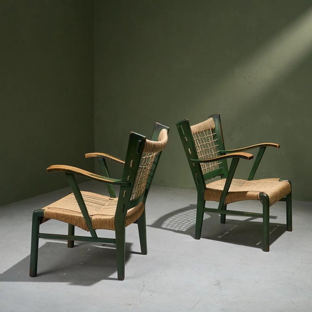 Green Lacquered Chestnut and Papercord Armchairs, Italy, Set of 2 For Sale - Image 10 of 10