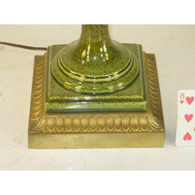 Hollywood Regency 1960s Table Lamp, Porcelain Neoclassical Urn, Olive Green, Hollywood Regency, Gold Tone Finish For Sale - Image 3 of 12