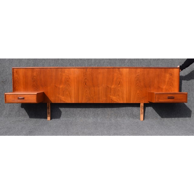 Vintage Danish Modern Teak Headboard With Floating Nightstands Chairish