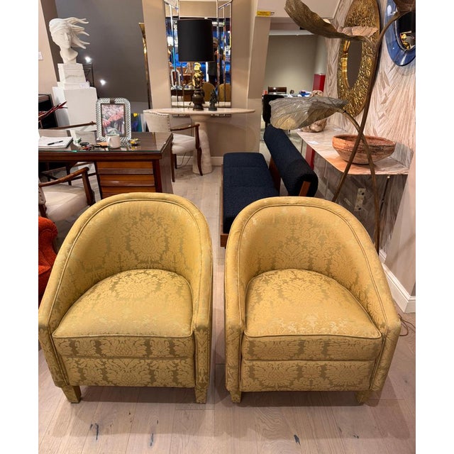 Barrel Back Tub Chairs in Woven Silk Damask, 1950s, Set of 2 For Sale - Image 9 of 10