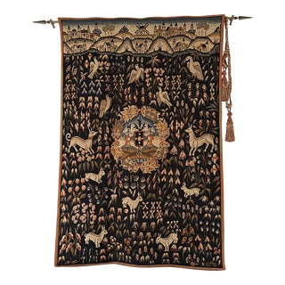 Vintage "Thousand Flowers" Coat of Arms French Tapestry For Sale