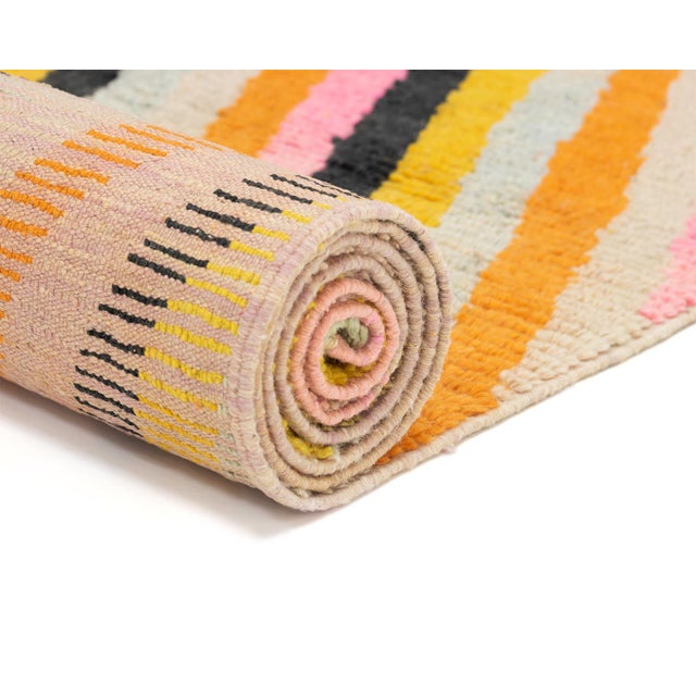 Bold Diagonal Stripe Hand-Knotted Moroccan Wool Runner | 12'11" X 2'7" | One of a Kind For Sale - Image 9 of 10