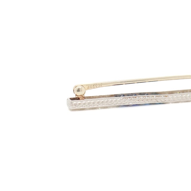 Antique Art Deco j.e. Caldwell Platinum, Diamond, & Sapphire Bar Brooch For Sale - Image 9 of 12
