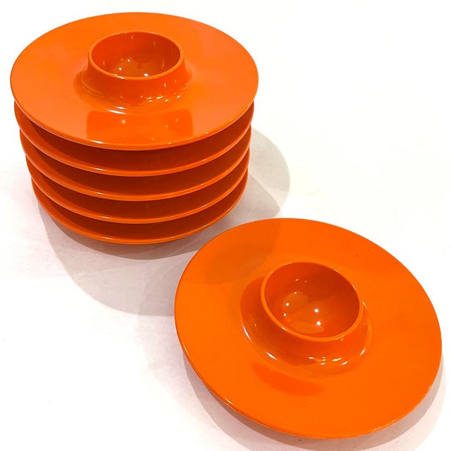 1970's Rosti Denmark Orange Melamine Egg Cups by Bjorn Christensen Set of Six For Sale - Image 4 of 8