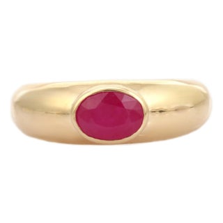 Boho Chic Style Ruby Cocktail Ring Size 6.5 in 14k Solid Gold For Sale