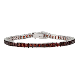Princess Cut Garnet Gemstone Silver Tennis Bracelet- 7.25 Inches