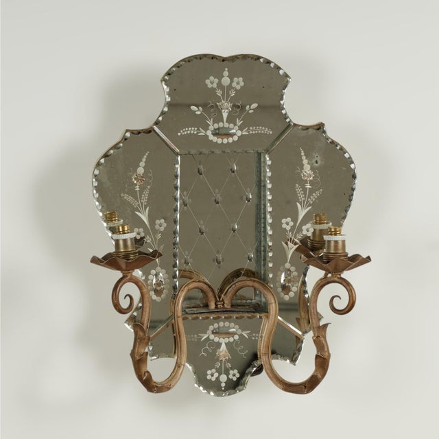 Silver Antique Pair of Italian Mirrored Two Light Wall Sconces For Sale - Image 8 of 12