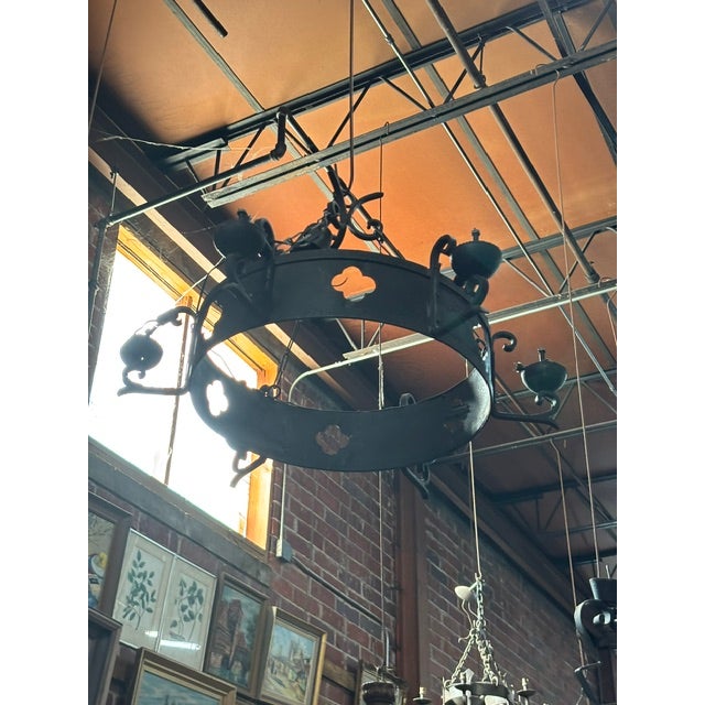 Mid 20th Century A French Six-Light Iron Ring Chandelier For Sale In Atlanta - Image 6 of 7