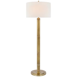 Thomas O'Brien by Visual Comfort Signature Longacre Floor Lamp in Hand-Rubbed Antique Brass with Linen Shade For Sale