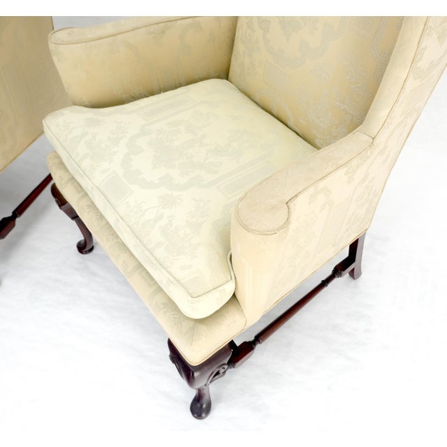 Pair of Hickory c1960s Very fine Mahogany Queen Ann Bases Arm Wingback Chairs For Sale - Image 12 of 16