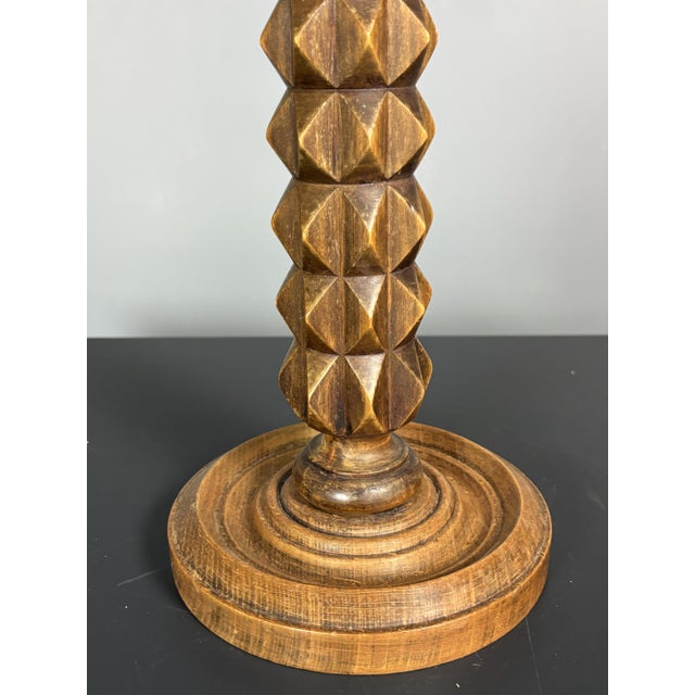 Wood Brutalist French Wood Turned Table Lamp by Charles Dudouyt, 1940s For Sale - Image 7 of 9