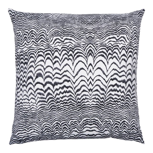 Schumacher x Trina Turk Ink Wave Print Indoor/Outdoor Pillow 22" in Black For Sale