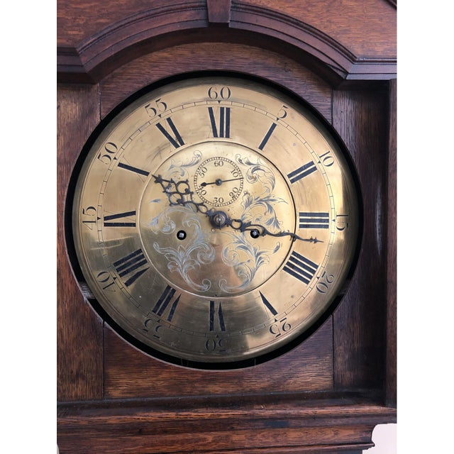 19th Century Antique English Oak Tall Case Grandfather Clock For Sale - Image 5 of 11