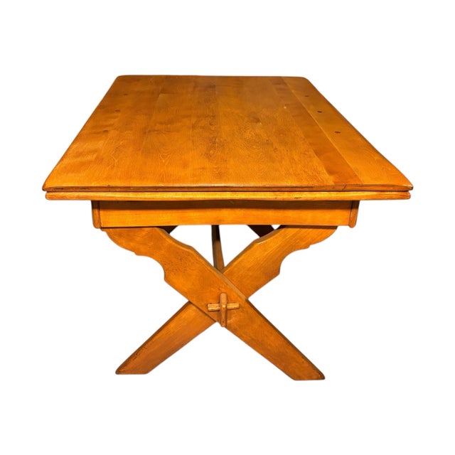 Mid 20th Century High Quality Cushman of Vermont Trestle Base/ Hard Rock Maple/Draw Leaf Table. For Sale - Image 4 of 11