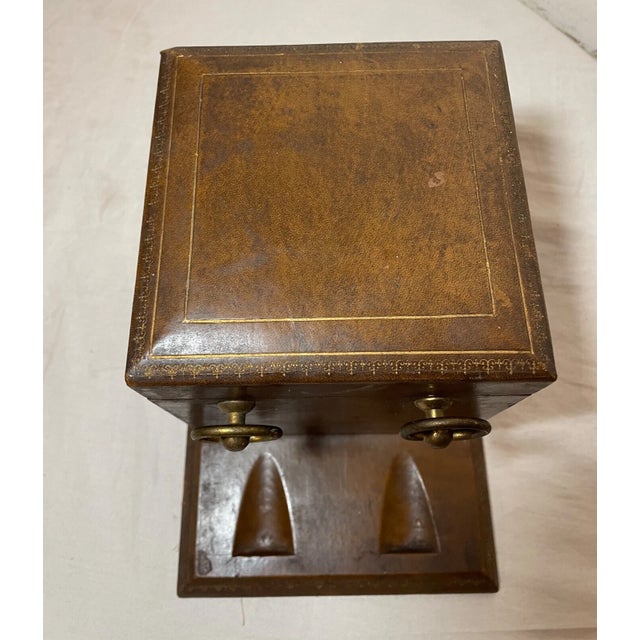 Vintage Italian Brown Leather Wrapped Brass Glass Pipe Tobacco Humidor Box Stand For Sale - Image 10 of 12
