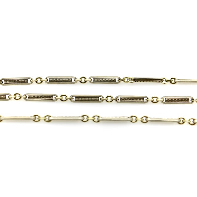 1920s Art Deco Gold Fill Bi-Colored Watch Chain With Dog Clip and Spring Ring For Sale In Los Angeles - Image 6 of 8